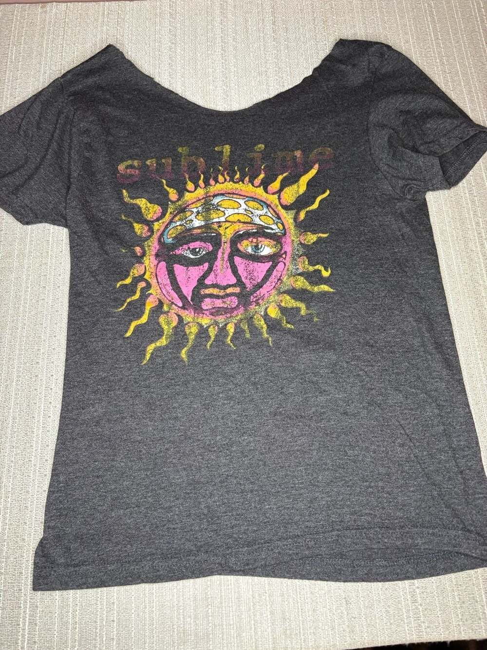 Sublime Heather Gray Sun Graphic Distressed V-Neck T-Shirt